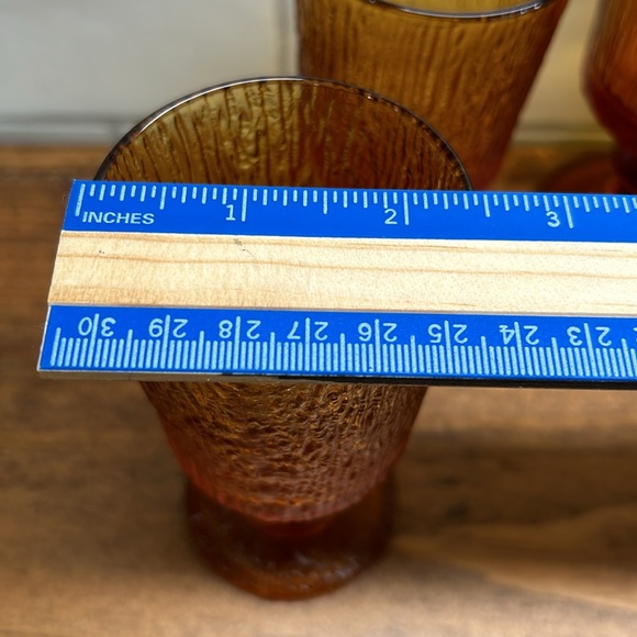 Vintage Ravenhead Siesta Mid Century Textured Stemmed Amber Glasses Set Of Four - Picture 10 of 16